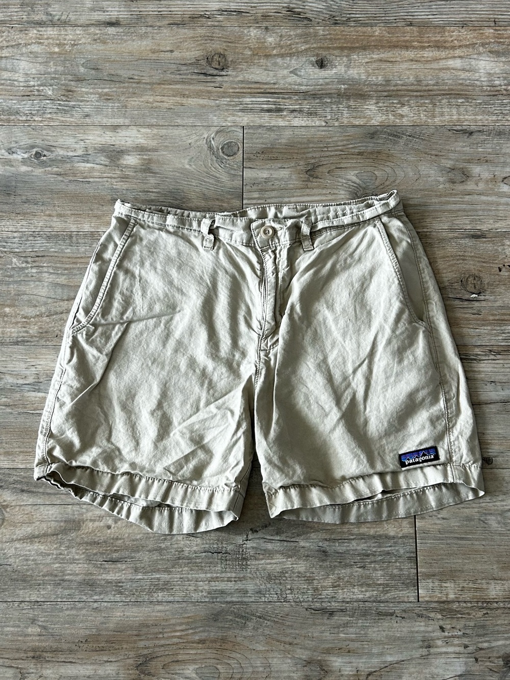 Patagonia Khaki Cotton Shorts with Logo Patch